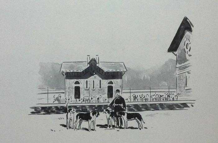 Au chenil - Illustration tirée de l'ouvrage La Vénerie française contemporaine (1914) - Le Goupy (Paris)